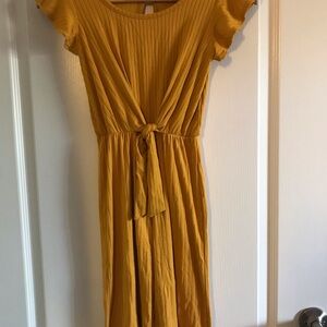 Kids Ribbed Mustard Yellow One-Piece with Tie Waist